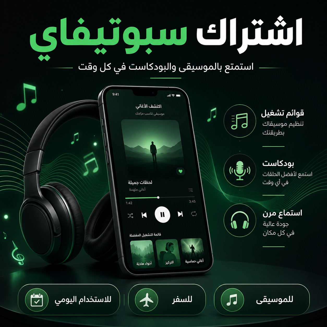 اشتراك سبوتيفاي للموسيقى والاستماع دون اتصال