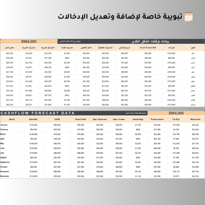  قالب لوحة تحكم توقعات التدفق النقدي (Cashflow Forecast Dashboard)